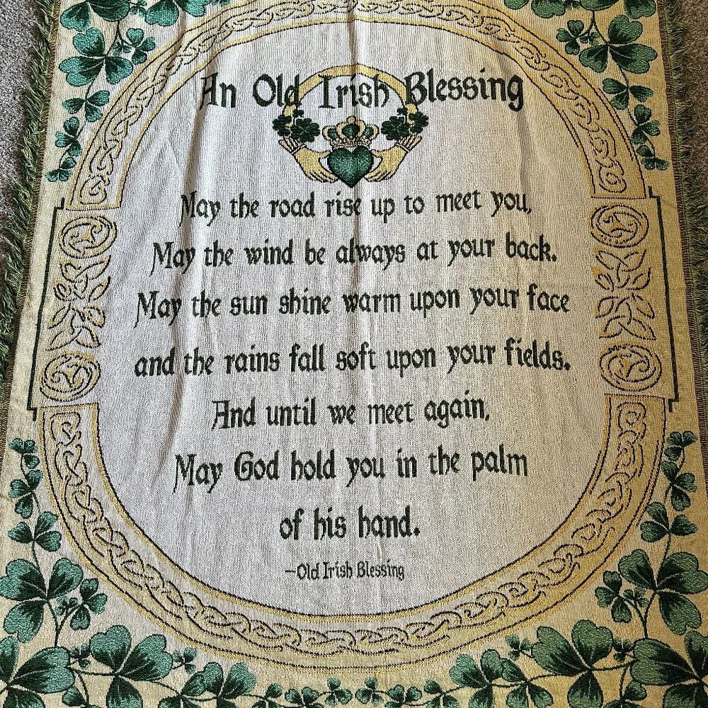 Irish Blessing Ireland Prayer Throw Blanket Tapestry Woven Celtic Wall Art EUC